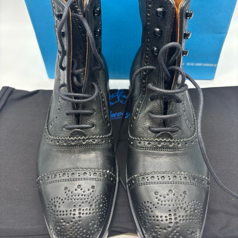 John Fluevog Hartford Flat Brogue Dress Boots, Unisex M4/W6, Black - Picture 2 of 9